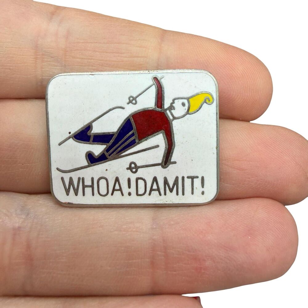 Vintage Jewelry Funny skiing pin Whoa Damit Falling Pin Funny Jewelry